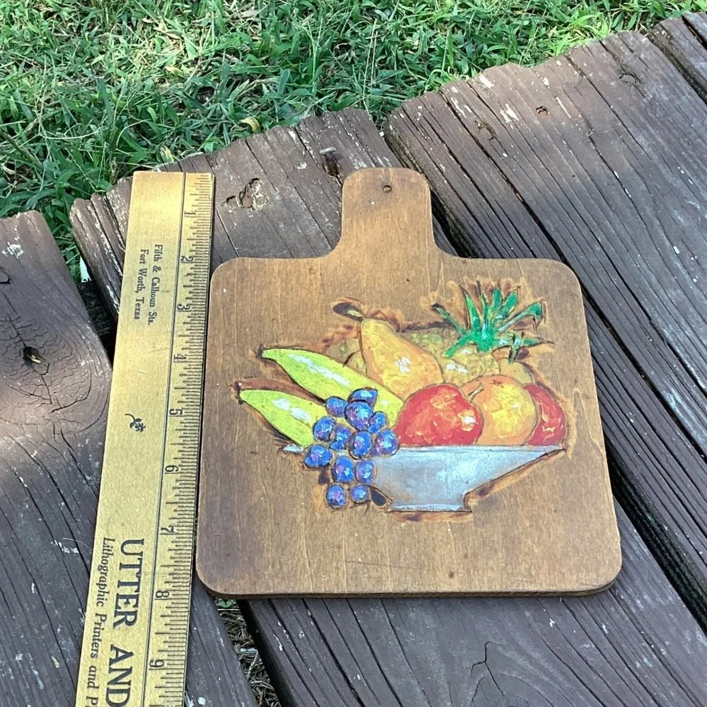 Vintage Hand Painted Wood Burned Fruit Still Life Wall Plaque Kitchen Decor 8.5